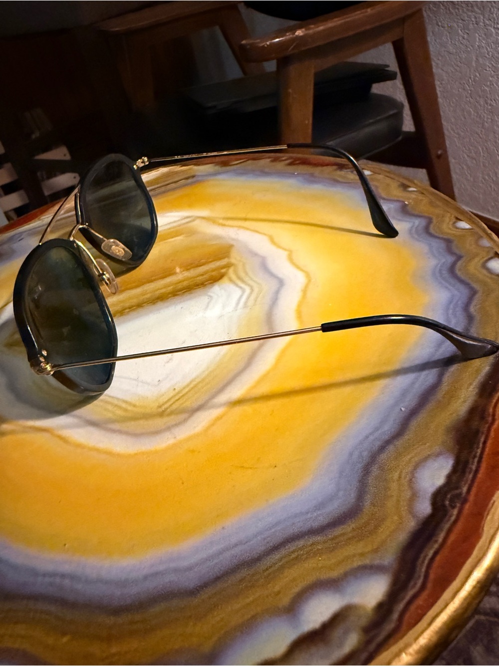 Ray-Ban Black and Gold Sunglasses with Dark Green Lenses - Picture 3 of 4